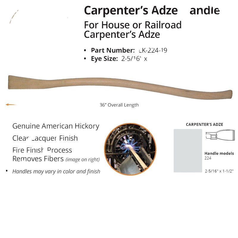 Link Handles 65132 Carpenter's Adze Handle, 36 in L, Wood, Clear Lacquer