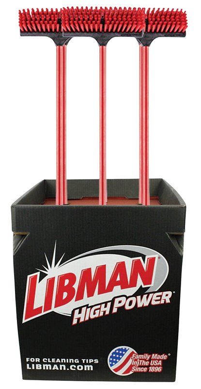 Libman 547 Floor Scrubber, 1.312 in L Trim, Pet, Red, 3-1/2 in W Brush, 52 in OAL, Red