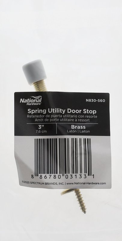 National Hardware N830-560 Utility Door Stop, 23/32 in Dia Base, 3 in Projection, Zinc, Brass