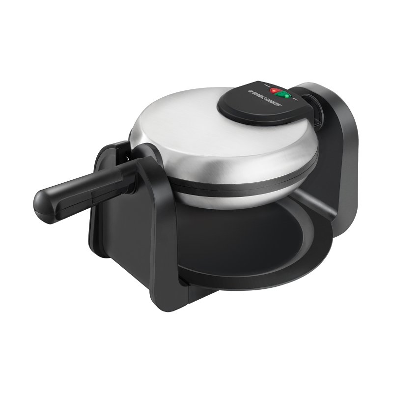 Black+Decker WM1404S Belgian Flip Waffle Maker, 6-3/4 in Waffle, 2-Waffles, 800 W, Black/Silver