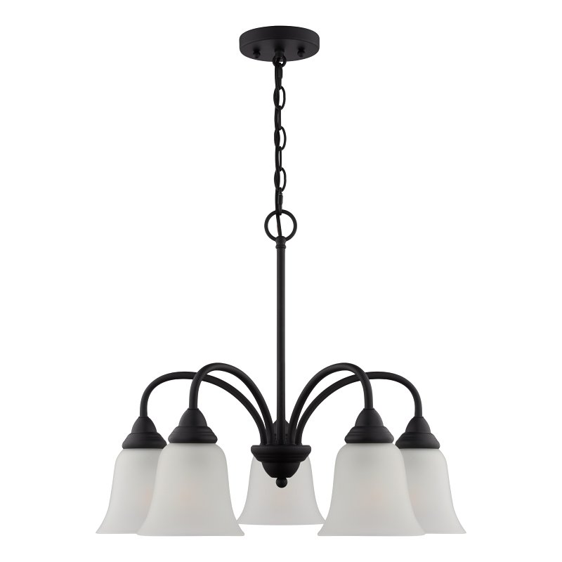 5‑Light Matte Black & Frosted Glass Chandelier – 22‑in
