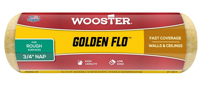 Wooster RR662-9 Roller Cover, 3/4 in Thick Nap, 9 in L, Fabric Cover, Yellow