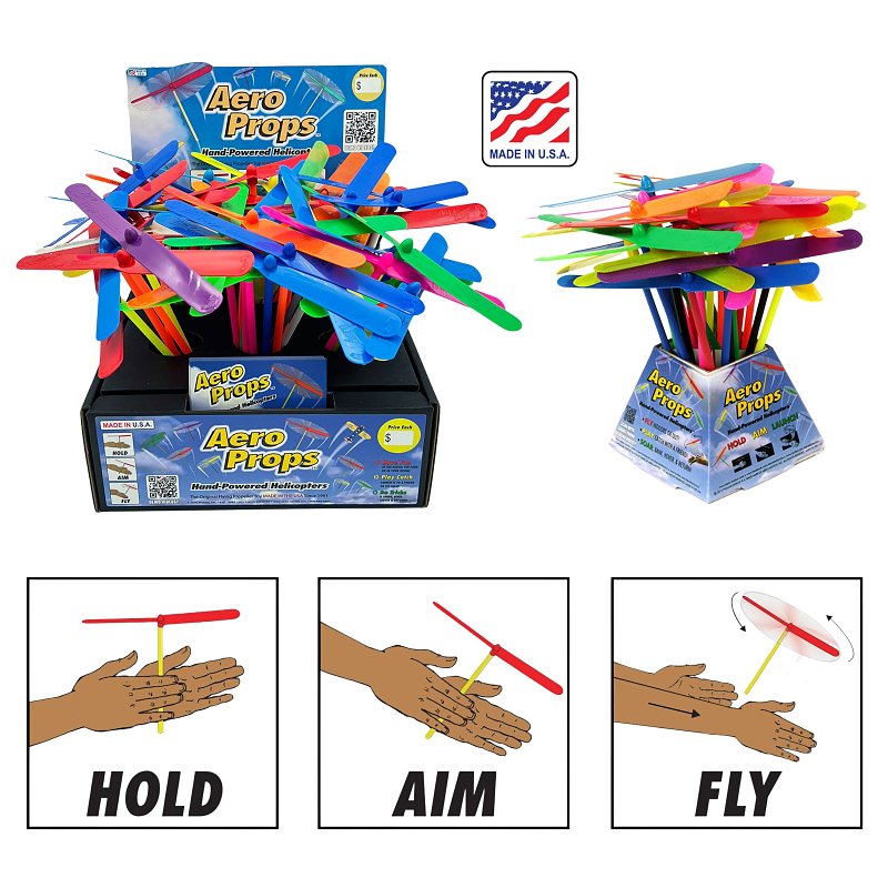 Aero Props AP0204-2D100 Propeller Toy, Hand Powered Flying, Plastic, Assorted