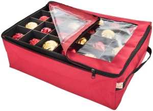 Treekeeper SB-10188 2-Tray Ornament Bag, L, 48 Ornaments Capacity, Polyester, Red, Zipper Closure, 20 in L