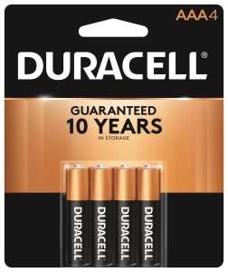 Duracell MN2400B4Z AAA Battery, 1.5 V Battery, 1.15 Ah, AAA Battery, Alkaline, Manganese Dioxide, Flat Contact