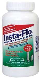 Insta-Flo IS-100 Drain Cleaner, Solid, White, Odorless, 1 lb Bottle