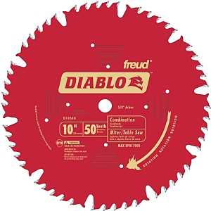 Diablo D1050X Circular Saw Blade, 10 in Dia, 5/8 in Arbor, 50-Teeth, Carbide Cutting Edge