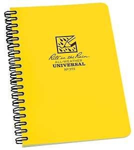 Rite in the Rain 373 Side Spiral Notebook, Universal Sheet, 7 in L x 4-7/8 in W Sheet, 32-Sheet, White Sheet