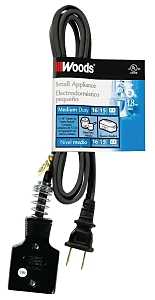 Southwire 0290 Extension Cord, 16 AWG Cable, 6 ft L, 15 A, 125 V, Black