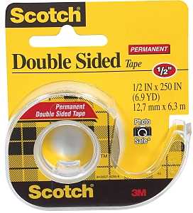 Scotch 136 Double-Sided Permanent Office Tape, 250 in L, 1/2 in W, Plastic Backing