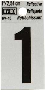 Hy-Ko RV-15 Series RV-15/1 Self-Adhesive Reflective Number, Character: 1, 1 in H Character, Black Character, Vinyl