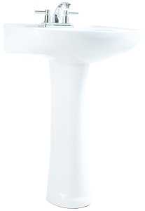 Craft + Main TP22074W Pedestal Sink, 4 in Faucet Centers, Vitreous China, 18-1/4 in OAL, 22-3/4 in OAW