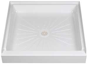 Durabase 3232M Shower Base, 32 in L, 32 in W, 5-1/2 in H, Fiberglass, White