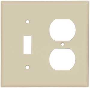 Eaton 2138V-BOX Combination Wallplate, 4-1/2 in L, 4-9/16 in W, Standard, 2-Gang, Thermoset, Ivory, High-Gloss, Flush