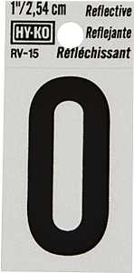 Hy-Ko RV-15 Series RV-15/0 Self-Adhesive Reflective Number, Character: 0, 1 in H Character, Black Character, Vinyl
