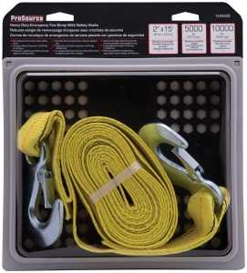 ProSource FH64061 Emergency Tow Strap, 10,000 lb, 2 in W, 15 ft L, Hook End, Polyester/Steel, Yellow