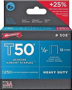 Arrow T50 Series 50824 Staple, For: T50 OC Stapler, 3/8 in W Crown, 1/2 in L Leg