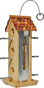 Perky-Pet 50171 Tin Jay Wood Bird Feeder, 2 lb, Fir Wood, Hanging, Pole