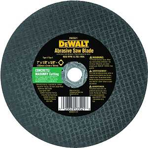 DEWALT High Performance Series DW3521 Abrasive Saw Blade, 7 in Dia, 5/8 in Arbor, Aluminum Oxide Cutting Edge