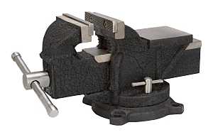 Vulcan JL25011 Bench Vise, 4 in Jaw Opening, 3/8 in W Jaw, 2-1/4 in D Throat, Cast Iron/Steel, Serrated Jaw