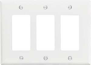 Eaton Wiring Devices PJ263W Wallplate, 4.87 in L, 6-3/4 in W, 3 -Gang, Polycarbonate, White, High-Gloss