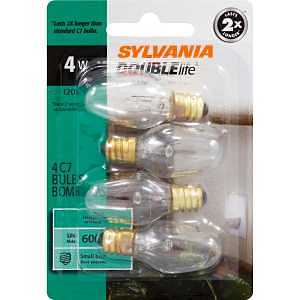 Sylvania 13523 Incandescent Bulb, 4 W, C7 Lamp, E12 Candelabra Lamp Base, 10 Lumens, 2850 K Color Temp