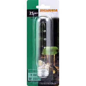 Sylvania 18491 Incandescent Lamp, C-8 Filament, Clear Lamp, 1-1/4 in Dia x 5-5/8 in L Dimensions, 25 W, T10 Lamp