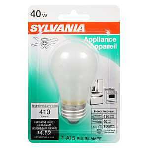 Sylvania 10117 Incandescent Lamp, 40 W, A15 Lamp, Medium Lamp Base, 410 Lumens, 2850 K Color Temp
