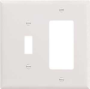 Eaton Wiring Devices 2153W-BOX Combination Wallplate, 4-1/2 in L, 4-9/16 in W, Standard, For: Decorator, Toggle Switch