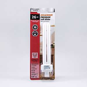 Sylvania 20941 Double Tube Compact Fluorescent Bulb, 26 W, T4 Lamp, G24Q-3 Lamp Base, 1710 Lumens, 2700 K Color Temp