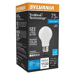 Sylvania 40727 LED Bulb, General Purpose, A19 Lamp, 75 W Equivalent, E26 Lamp Base, Dimmable, Frosted, Daylight Light