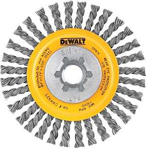 DEWALT DW4925 Wire Wheel Brush, 4 in Dia, 5/8-11 Arbor/Shank, Twisted Bristle, 0.02 in Dia Bristle, Carbon Steel Bristle