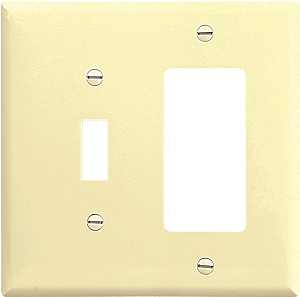 Eaton 2153V-BOX Combination Wallplate, 4-1/2 in L, 4-9/16 in W, Standard, 2-Gang, Thermoset, Ivory, High-Gloss, Flush