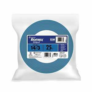 Romex 14/3NM-WGX25 Building Wire, 14 AWG Wire, 3 -Conductor, 25 ft L, Copper Conductor, PVC Insulation, Nylon Sheath