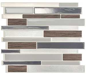 Smart Tiles Mosaik Series SM1050-4 Wall Tile, 11.27 in L Tile, 9.64 in W Tile, Straight Edge, Milano Argento Pattern