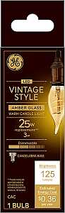 GE 36488 Vintage Light Bulb, CAC Lamp, 25 W Equivalent, E12 (Candelabra) Lamp Base, Dimmable, Amber, Warm White Light