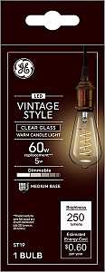 GE Industrial Solutions 36506 LED Bulb, Decorative, ST19 Lamp, E26 Lamp Base, Dimmable, Clear