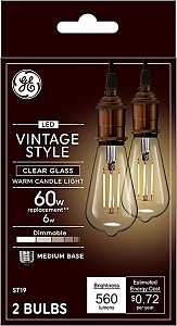 GE Industrial Solutions 36566 LED Bulb, Decorative, ST19 Lamp, E26 Lamp Base, Dimmable, Clear, Warm White Light