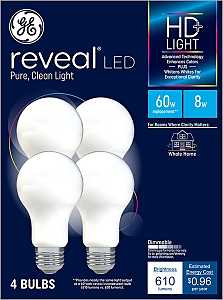 GE Industrial Solutions 46654 LED Bulb, General Purpose, 610 Lumens, 8 W, A19 Lamp, E26 Lamp Base, Dimmable, Frosted