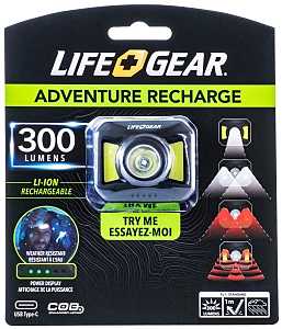 LifeGear 41-3919 USB Rechargeable Headlamp, 850 mAh, Lithium-Ion, Rechargeable Battery, COB LED Lamp, 300
