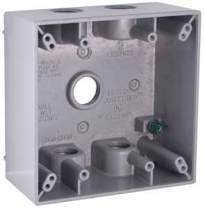Hubbell 5337-5 Weatherproof Box, 31 cu-in, 5-Outlet, 2-Gang, Aluminum, Gray, Powder-Coated