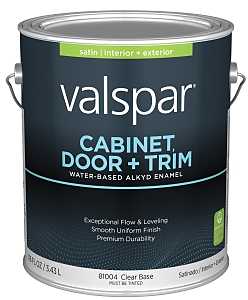 Valspar 8100 028.0081004.007 Cabinet, Door and Trim Paint Enamel, Water Base, Satin Sheen, Clear Base, 1 gal