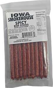 Iowa Smokehouse is-bss12 Beef Snacks, Stick, Spicy, 8 oz