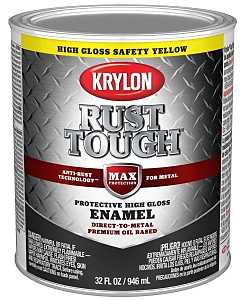 Krylon Rust Tough K09713008 Rust Preventative Paint, Gloss Sheen, Safety Yellow/Sun, 1 qt, 400 sq-ft/gal Coverage Area