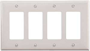 Eaton PJ264W Decorative Wallplate, 4.87 in L, 8.56 in W, 4-Gang, Polycarbonate, White, High-Gloss