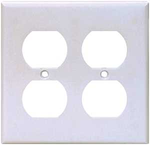 Eaton 2150W-BOX Duplex Receptacle Wallplate, 4-1/2 in L, 4-9/16 in W, Standard, 2-Gang, Thermoset, White, High-Gloss