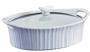 Corningware 1105935 Casserole Dish with Lid, 2.5 qt, Stoneware, French White, Dishwasher Safe: Yes