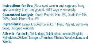 Heath DDC1-12 Wild Bird Seed, Crafted Suet, Cake, 11.75 oz Pack, Ingredients: Corn, Sunflower Seeds, Chopped Almonds