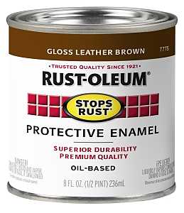Stops Rust 7775730 Enamel Paint, Oil Base, Gloss Sheen, Leather Brown, 0.5 pt, Can, 50 to 90 sq-ft/qt Coverage Area