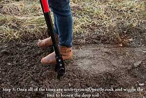 BULLY Tools 92627 Broadfork, 20 in W Tine, 11 in L Tines, Fixed Tine, 5-Tine, Steel Tine, Steel